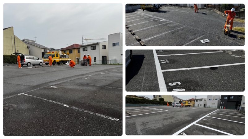 月極駐車場の白線引き直し工事